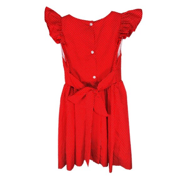 Girls Red Polka Dot Winter Christmas Holiday Embroidered Ruffle Sleeve Dress 6 - Picture 3 of 7